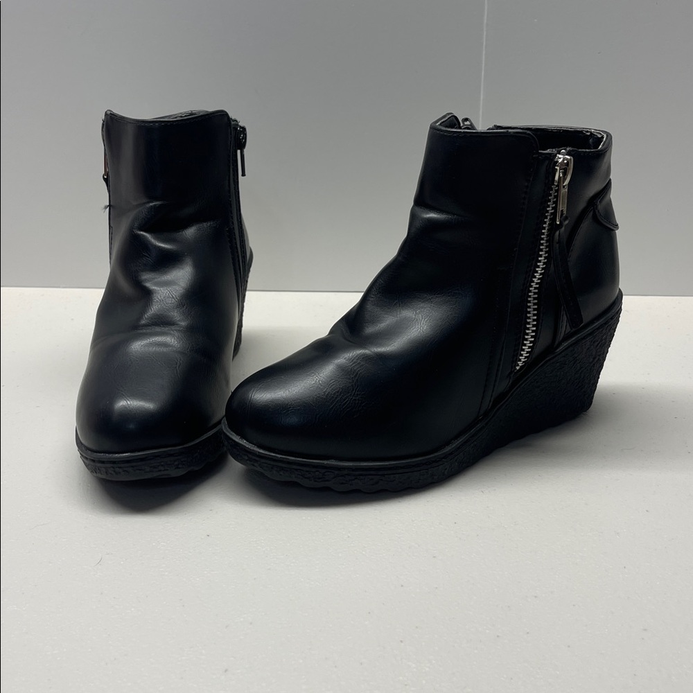 Black Ankle Boots with Wedge Heel